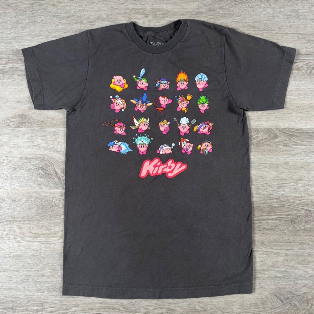 Kirby Graphic T-Shirt Unisex Small Gray Nintendo Kirby Abilities Print Tee